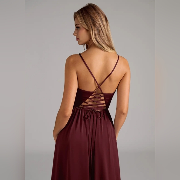 Azazie Aaida StretchCabernet A-Line Corset Stretch Satin Dress Size 8 - Picture 2 of 8